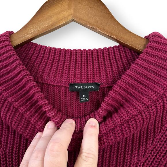 Talbots Women’s Raspberry Mock Neck Cotton Chunky Pullover Sweater Size Medium - Picture 3 of 9